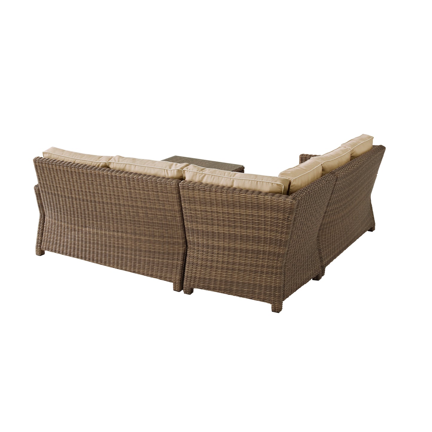 Bradenton 4Pc Outdoor Wicker Sectional Set Sand/Weathered Brown - Right Corner Loveseat, Left Corner Loveseat, Corner Chair, & Sectional Glass Top Coffee Table