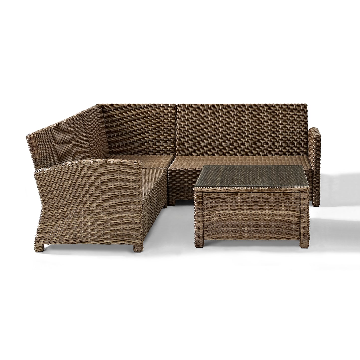 Bradenton 4Pc Outdoor Wicker Sectional Set Sangria/Weathered Brown - Right Corner Loveseat, Left Corner Loveseat, Corner Chair, & Sectional Glass Top Coffee Table