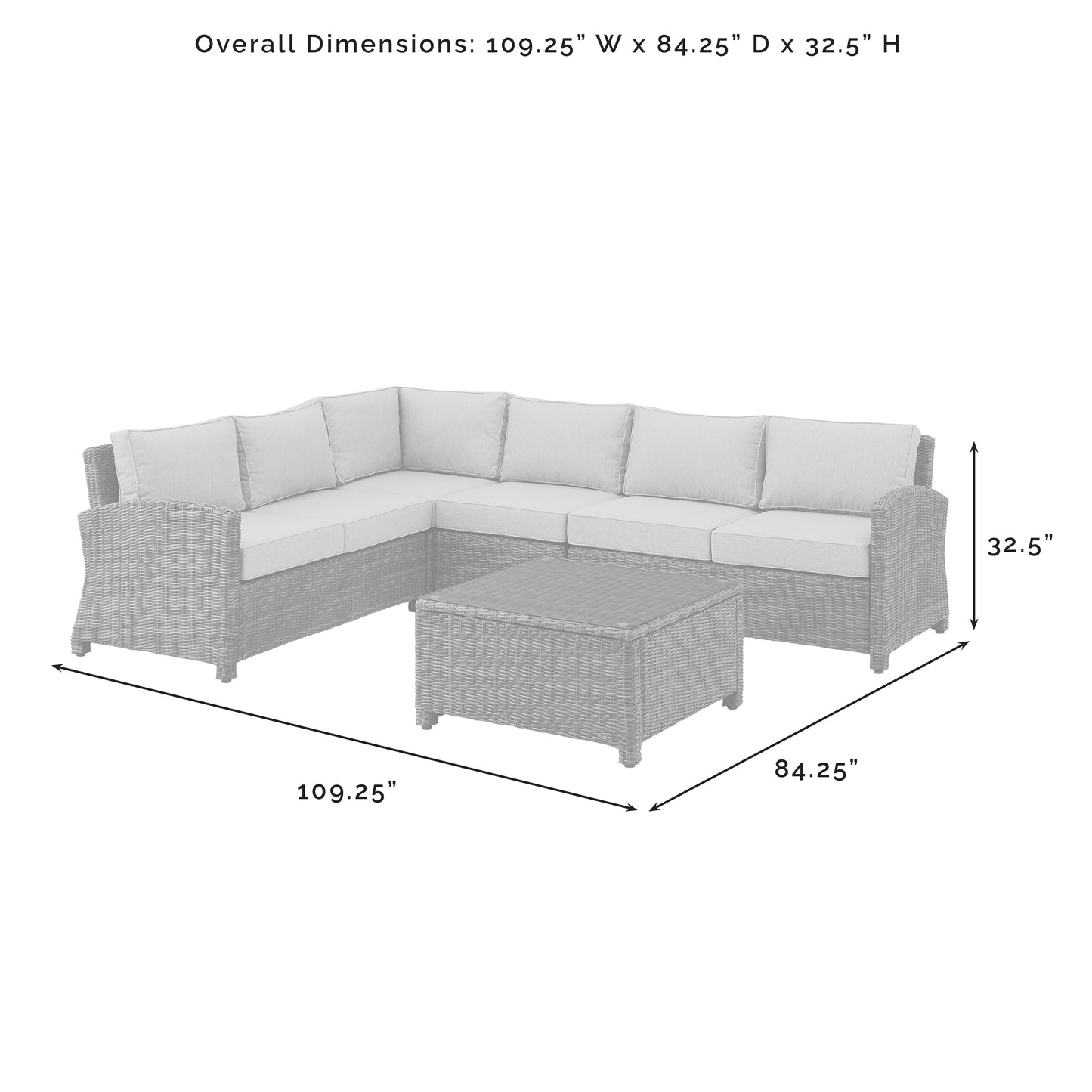 Bradenton 5Pc Outdoor Wicker Sectional Set Navy/Gray - Right Side Loveseat, Left Side Loveseat, Corner Chair, Center Chair, & Sectional Glass Top Coffee Table