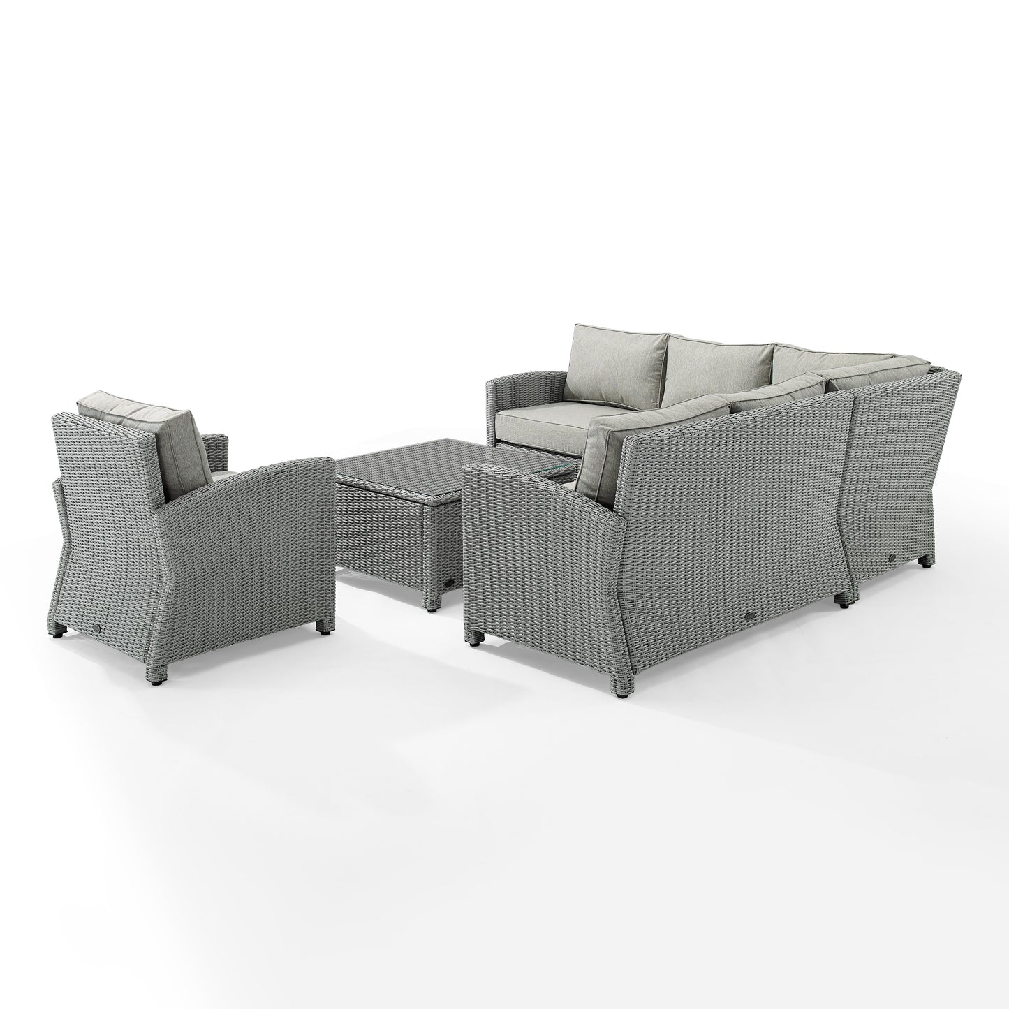 Bradenton 5Pc Outdoor Wicker Sectional Set Gray/Gray - Right Side Loveseat, Left Side Loveseat, Corner Chair, Arm Chair, & Sectional Glass Top Coffee Table