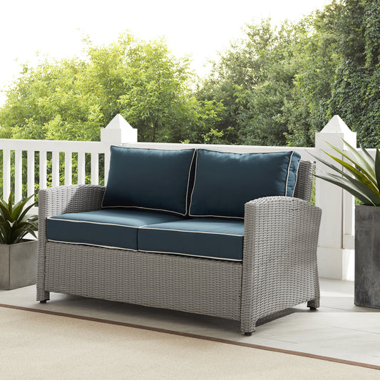 Bradenton Outdoor Wicker Loveseat Navy/Gray