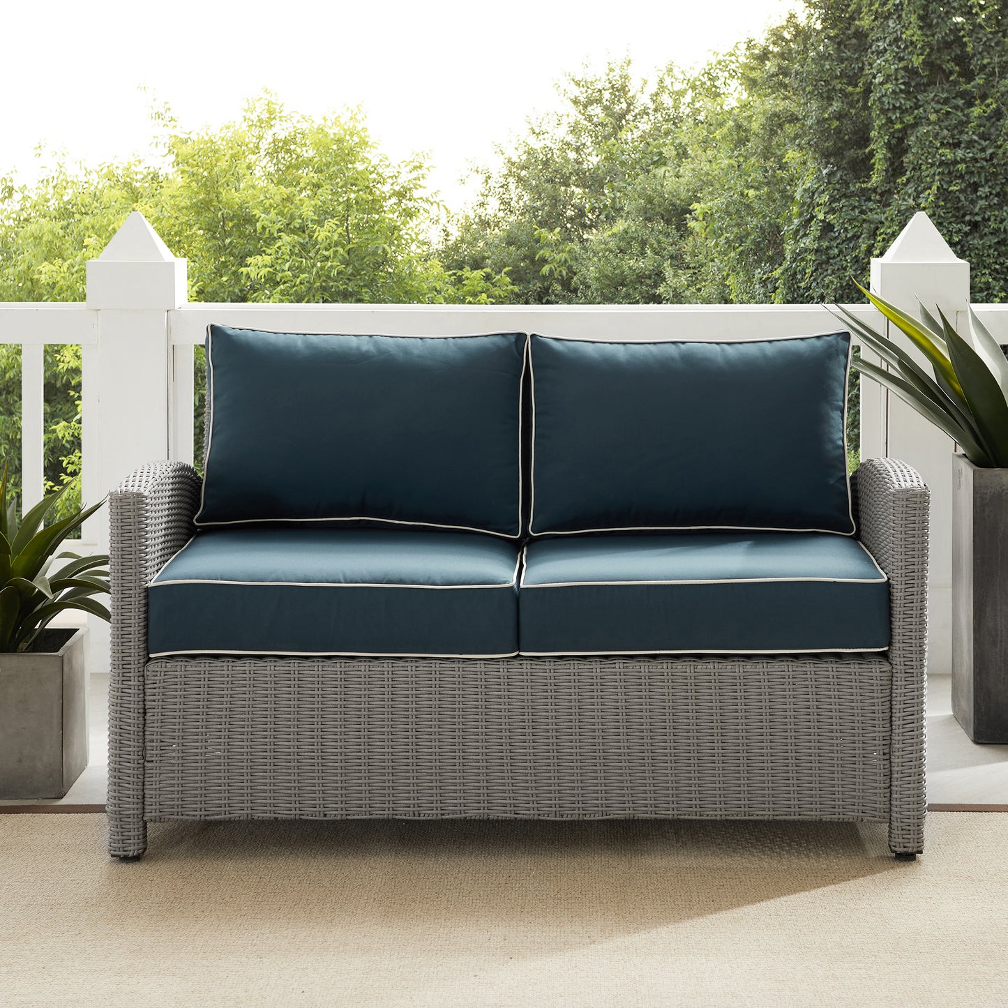 Bradenton Outdoor Wicker Loveseat Navy/Gray