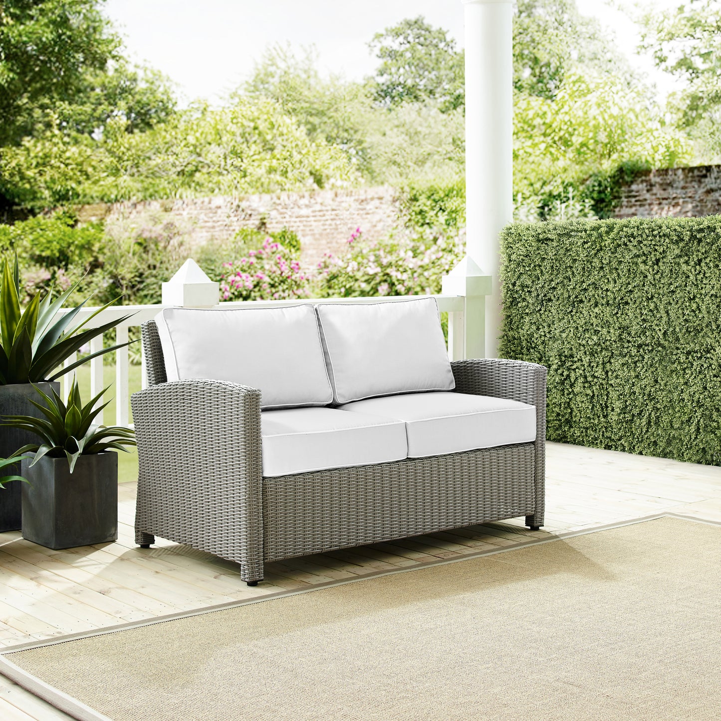 Bradenton Outdoor Loveseat - Sunbrella White/Gray