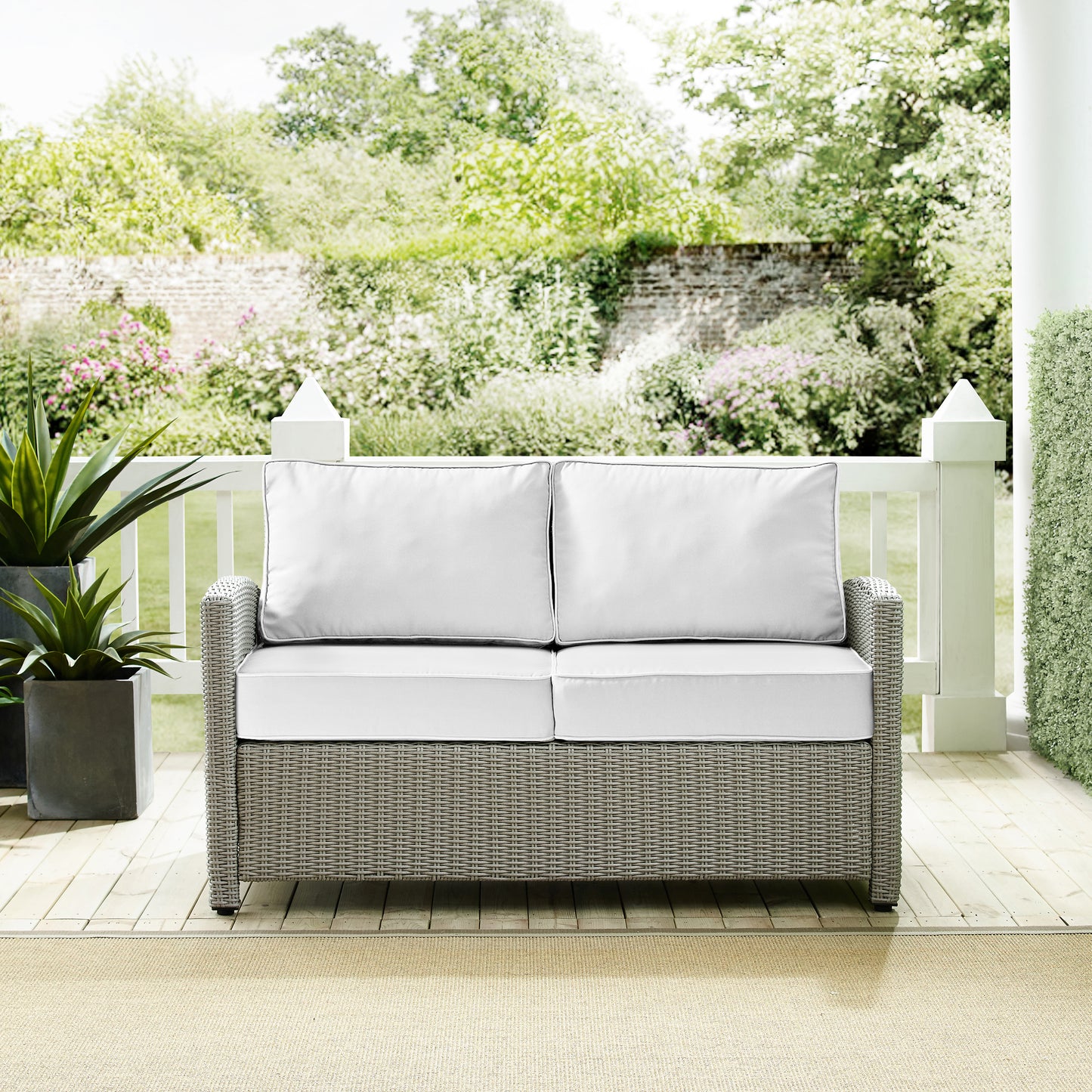 Bradenton Outdoor Loveseat - Sunbrella White/Gray