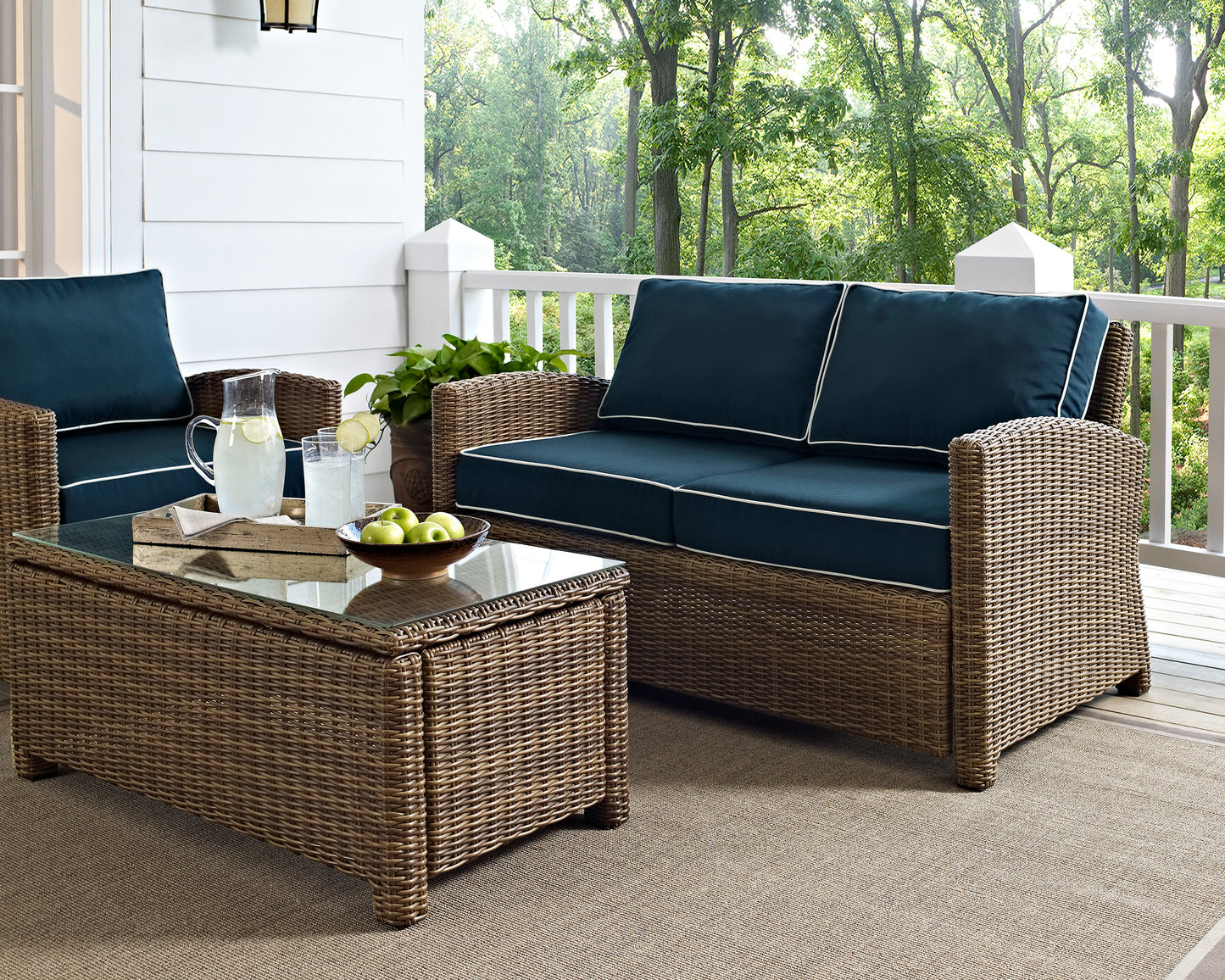 Bradenton Outdoor Wicker Loveseat Navy/Weathered Brown