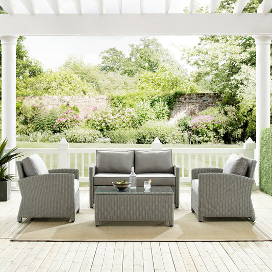 Bradenton 4Pc Outdoor Wicker Conversation Set Gray/Gray - Loveseat, Coffee Table, & 2 Arm Chairs