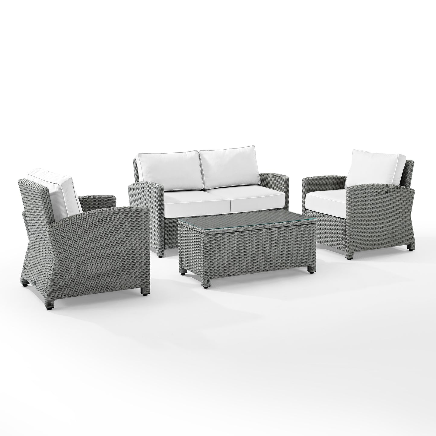 Bradenton 4Pc Outdoor Conversation Set - Sunbrella White/Gray - Loveseat, Coffee Table, & 2 Arm Chairs