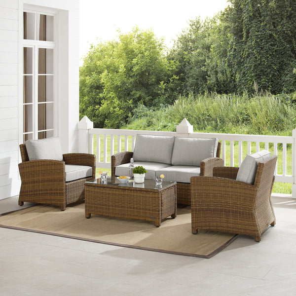 Bradenton 4Pc Outdoor Wicker Conversation Set Gray/Weathered Brown - Loveseat, Coffee Table, & 2 Arm Chairs