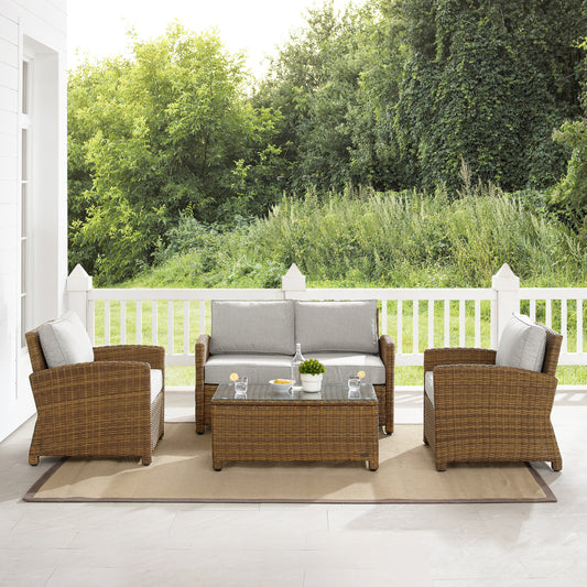 Bradenton 4Pc Outdoor Wicker Conversation Set Gray/Weathered Brown - Loveseat, Coffee Table, & 2 Arm Chairs