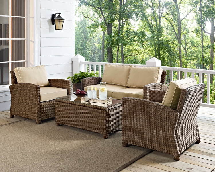 Bradenton 4Pc Outdoor Wicker Conversation Set Sand/Weathered Brown - Loveseat, Coffee Table, & 2 Arm Chairs