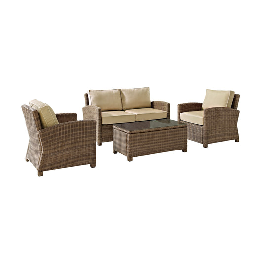 Bradenton 4Pc Outdoor Wicker Conversation Set Sand/Weathered Brown - Loveseat, Coffee Table, & 2 Arm Chairs