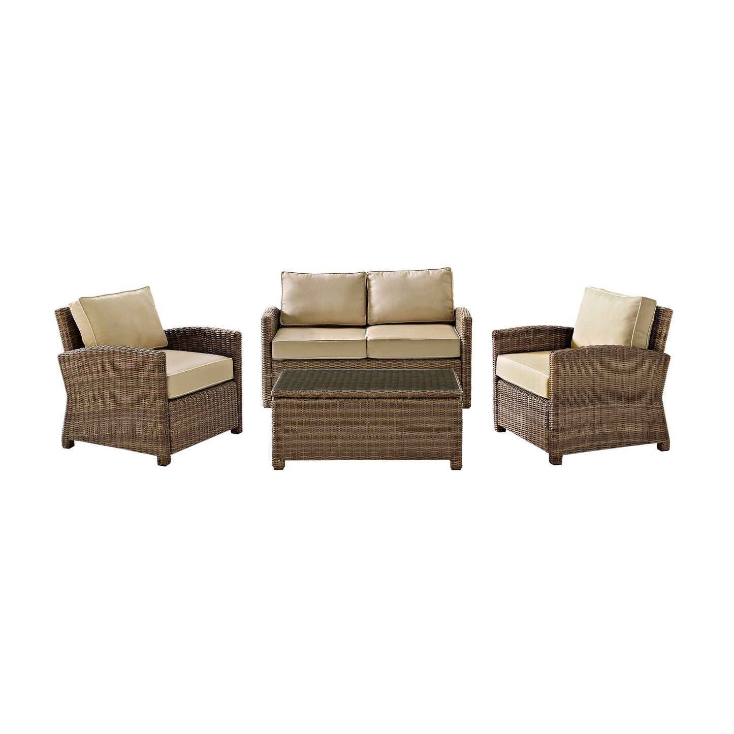 Bradenton 4Pc Outdoor Wicker Conversation Set Sand/Weathered Brown - Loveseat, Coffee Table, & 2 Arm Chairs