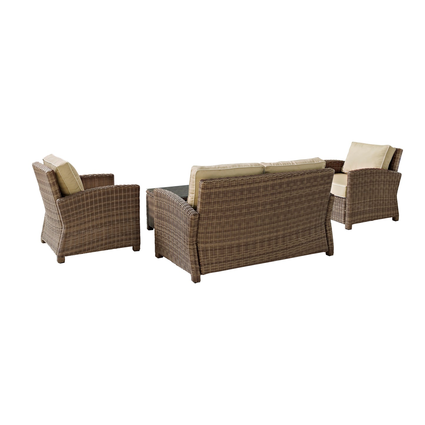 Bradenton 4Pc Outdoor Wicker Conversation Set Sand/Weathered Brown - Loveseat, Coffee Table, & 2 Arm Chairs