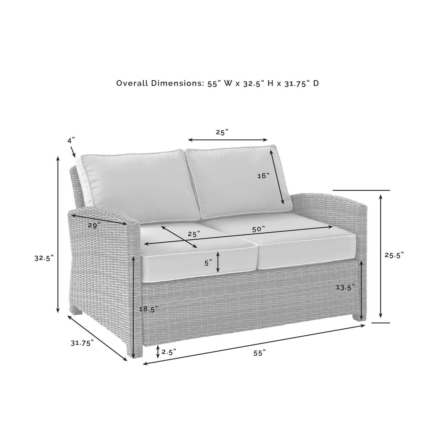 Bradenton 4Pc Outdoor Wicker Conversation Set Sand/Weathered Brown - Loveseat, Coffee Table, & 2 Arm Chairs