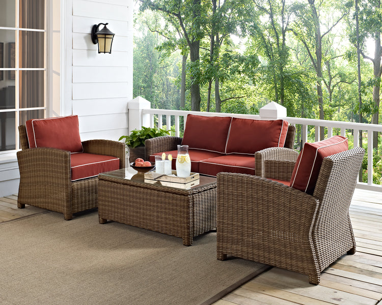 Bradenton 4Pc Outdoor Wicker Conversation Set Sangria/Weathered Brown - Loveseat, Coffee Table, & 2 Arm Chairs