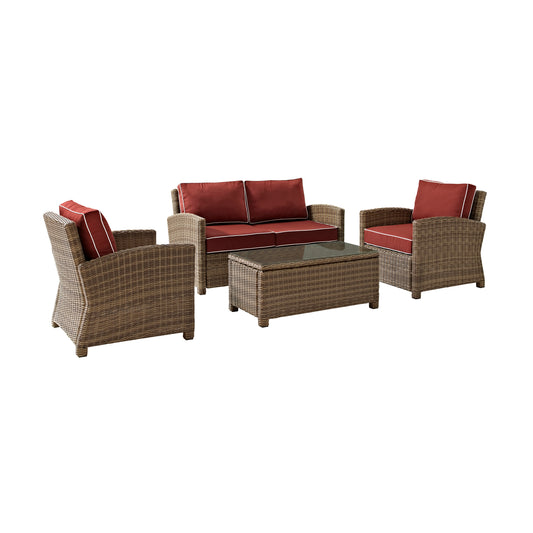 Bradenton 4Pc Outdoor Wicker Conversation Set Sangria/Weathered Brown - Loveseat, Coffee Table, & 2 Arm Chairs