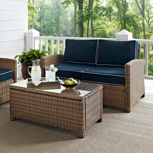 Bradenton 2Pc Outdoor Wicker Conversation Set Navy/Weathered Brown - Loveseat & Coffee Table