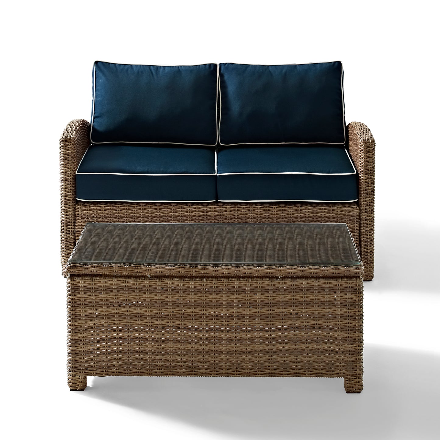 Bradenton 2Pc Outdoor Wicker Conversation Set Navy/Weathered Brown - Loveseat & Coffee Table