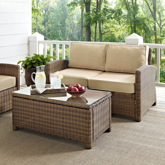 Bradenton 2Pc Outdoor Wicker Conversation Set Sand/Weathered Brown - Loveseat & Coffee Table