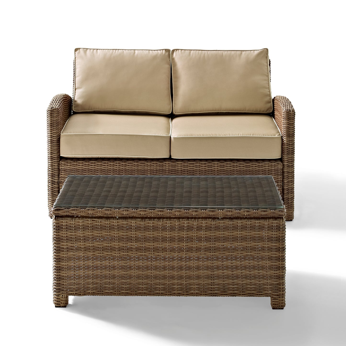 Bradenton 2Pc Outdoor Wicker Conversation Set Sand/Weathered Brown - Loveseat & Coffee Table