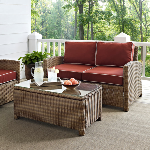 Bradenton 2Pc Outdoor Wicker Conversation Set Sangria/Weathered Brown - Loveseat & Coffee Table