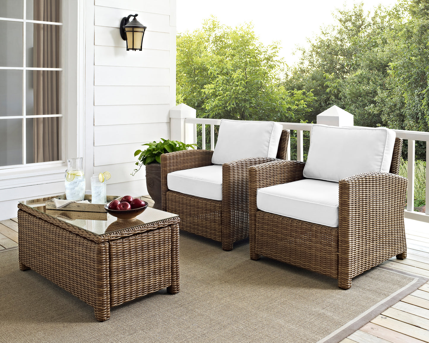 Bradenton 2Pc Outdoor Armchair Set - Sunbrella White/Weathered Brown - 2 Armchairs