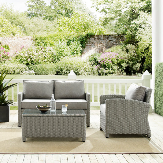 Bradenton 3Pc Outdoor Wicker Conversation Set Gray/Gray - Loveseat, Arm Chair, & Coffee Table