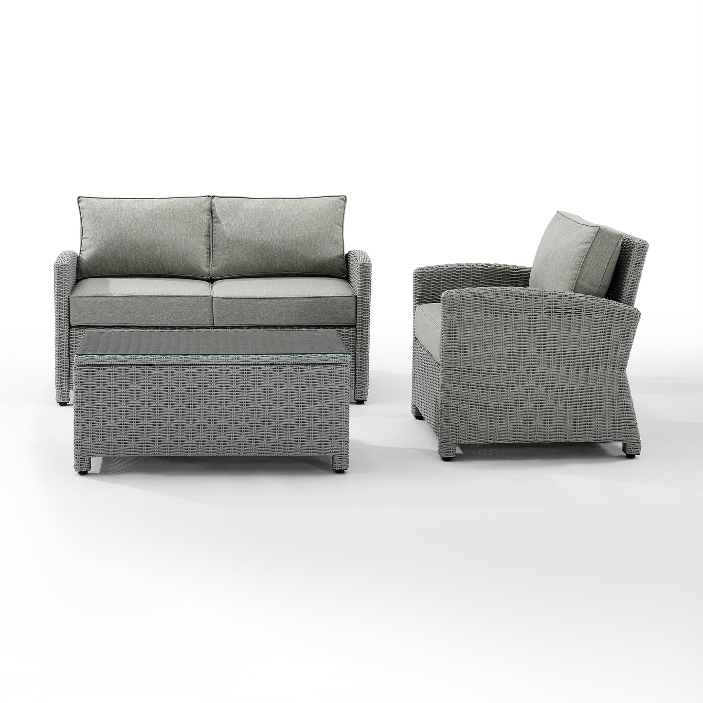 Bradenton 3Pc Outdoor Wicker Conversation Set Gray/Gray - Loveseat, Arm Chair, & Coffee Table