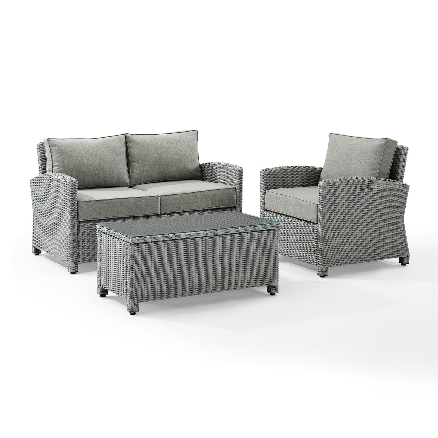 Bradenton 3Pc Outdoor Wicker Conversation Set Gray/Gray - Loveseat, Arm Chair, & Coffee Table