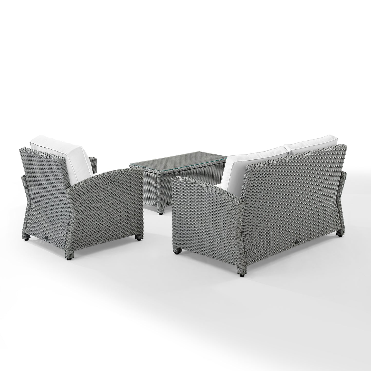 Bradenton 3Pc Outdoor Conversation Set - Sunbrella White/Gray - Loveseat, Arm Chair, & Coffee Table