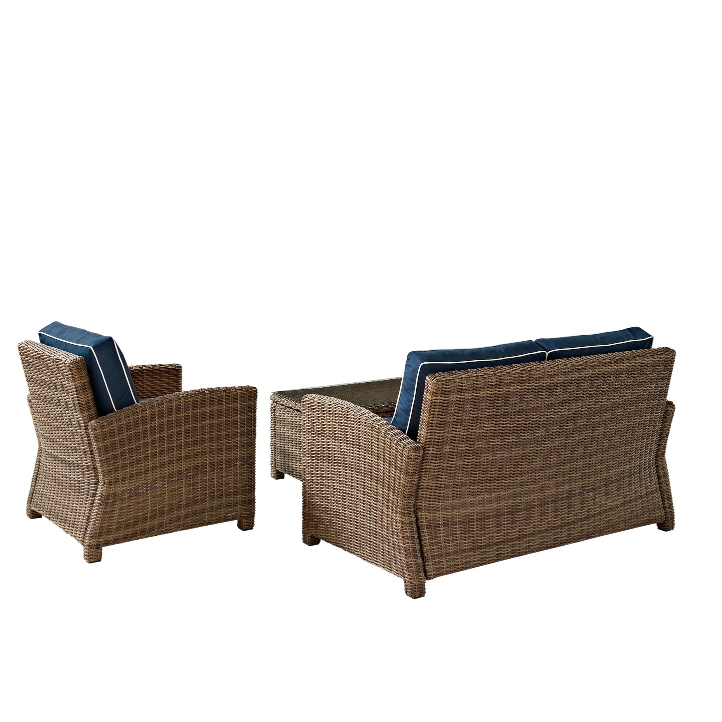 Bradenton 3Pc Outdoor Wicker Conversation Set Navy/Weathered Brown - Loveseat, Arm Chair, & Coffee Table