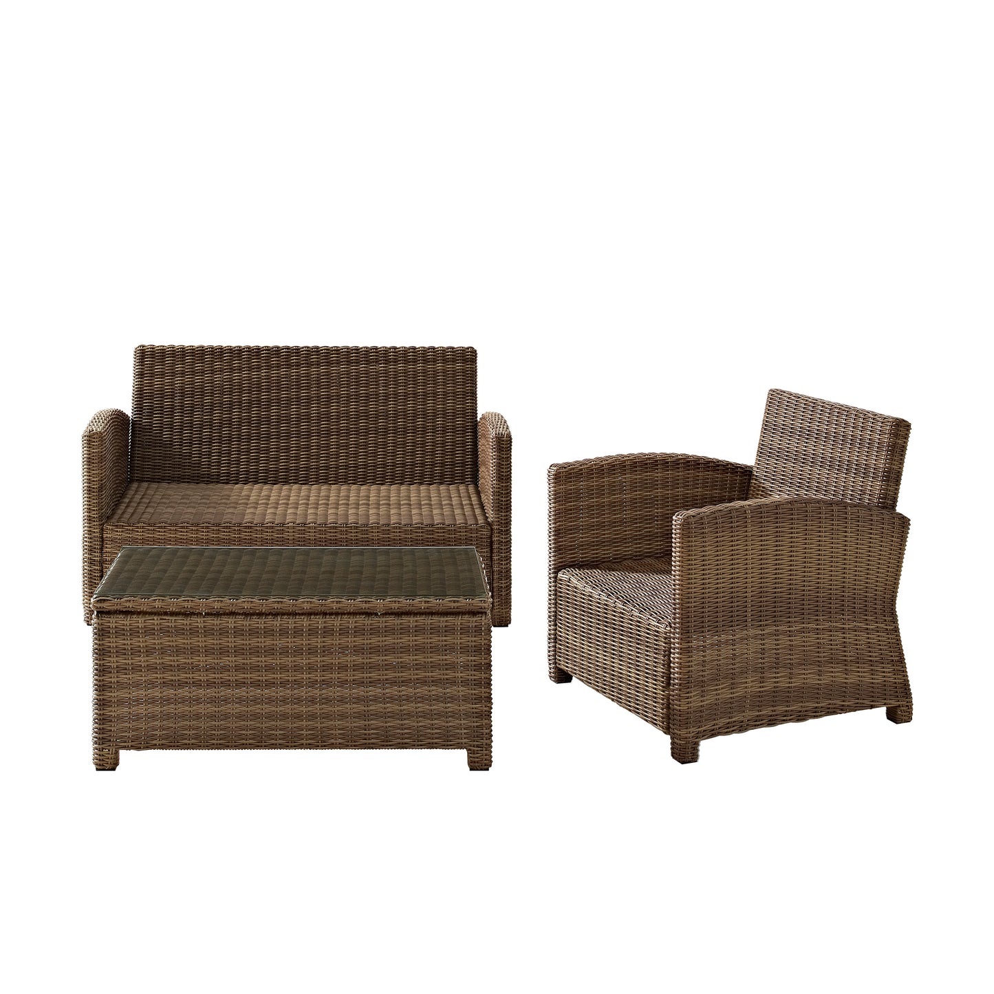 Bradenton 3Pc Outdoor Wicker Conversation Set Navy/Weathered Brown - Loveseat, Arm Chair, & Coffee Table