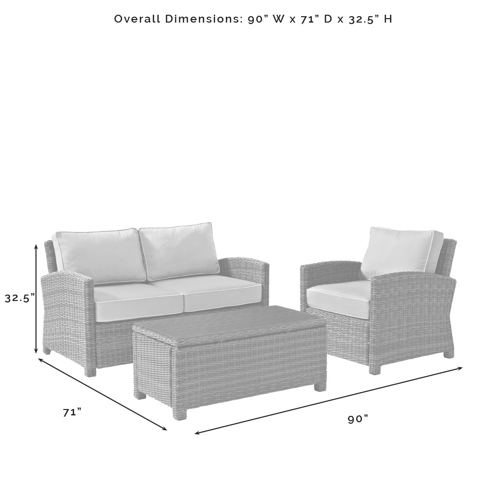 Bradenton 3Pc Outdoor Wicker Conversation Set Navy/Weathered Brown - Loveseat, Arm Chair, & Coffee Table