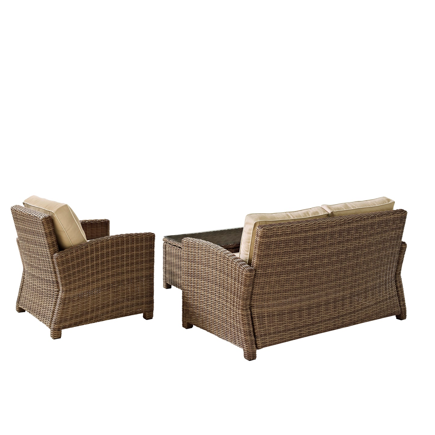 Bradenton 3Pc Outdoor Wicker Conversation Set Sand/Weathered Brown - Loveseat, Arm Chair, & Coffee Table