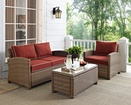 Bradenton 3Pc Outdoor Wicker Conversation Set Sangria/Weathered Brown - Loveseat, Arm Chair, & Coffee Table