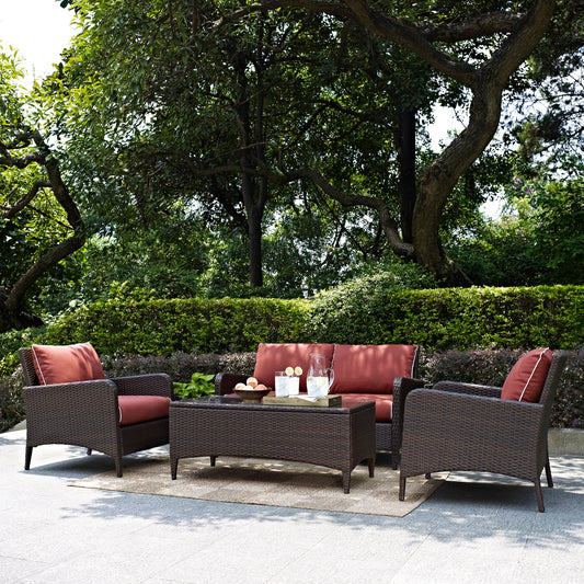 Kiawah 4Pc Outdoor Wicker Conversation Set Sangria/Brown - Loveseat, 2 Arm Chairs & Coffee Table