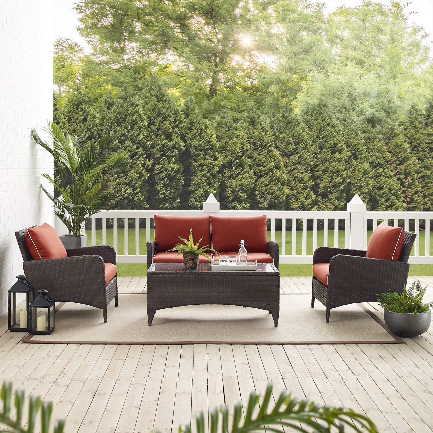 Kiawah 4Pc Outdoor Wicker Conversation Set Sangria/Brown - Loveseat, 2 Arm Chairs & Coffee Table