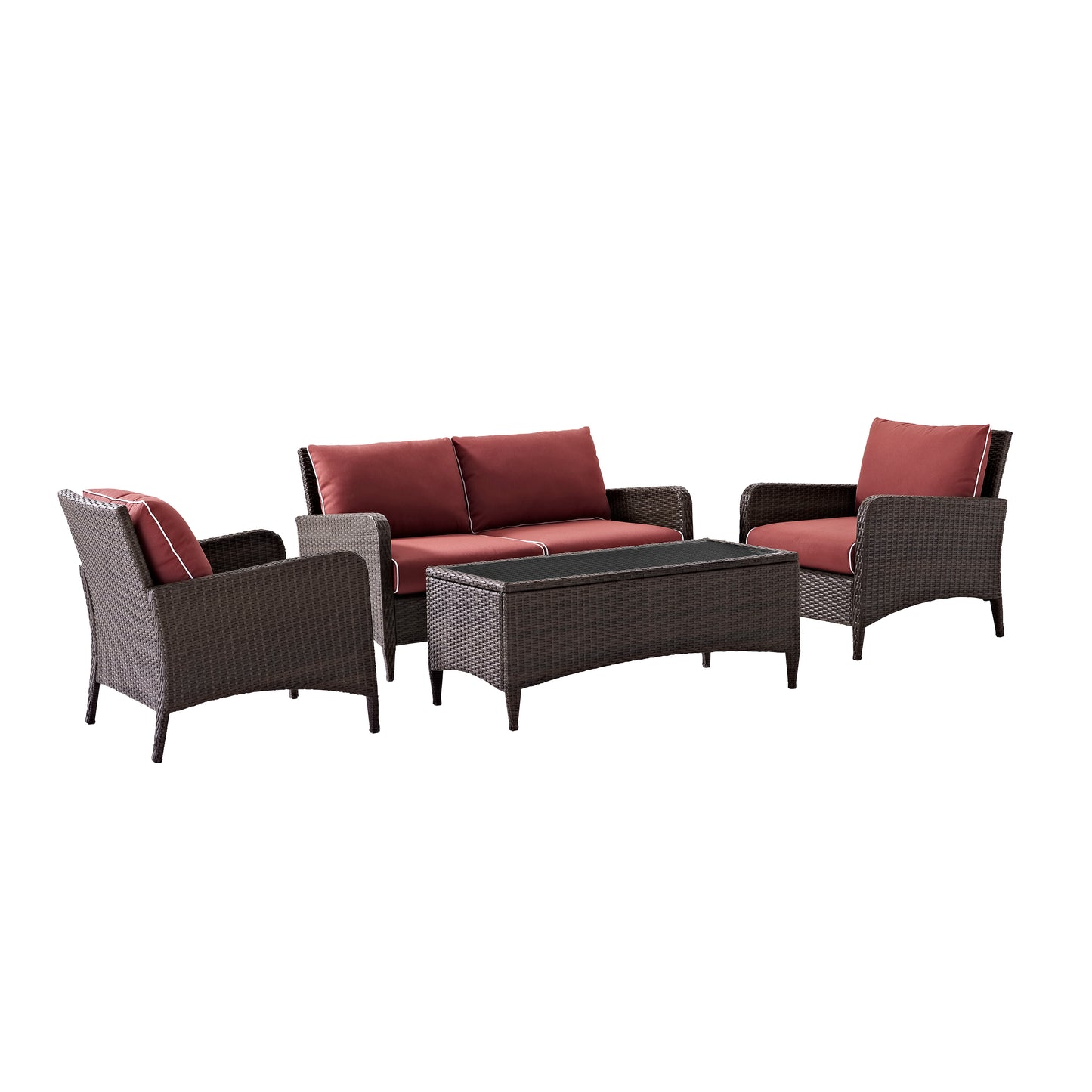 Kiawah 4Pc Outdoor Wicker Conversation Set Sangria/Brown - Loveseat, 2 Arm Chairs & Coffee Table