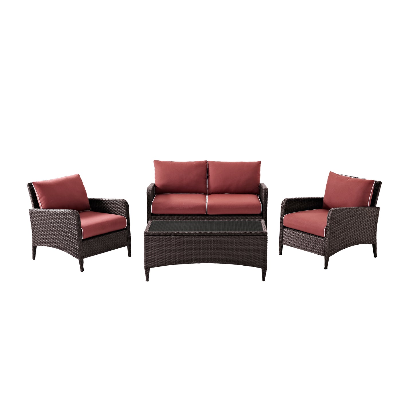 Kiawah 4Pc Outdoor Wicker Conversation Set Sangria/Brown - Loveseat, 2 Arm Chairs & Coffee Table