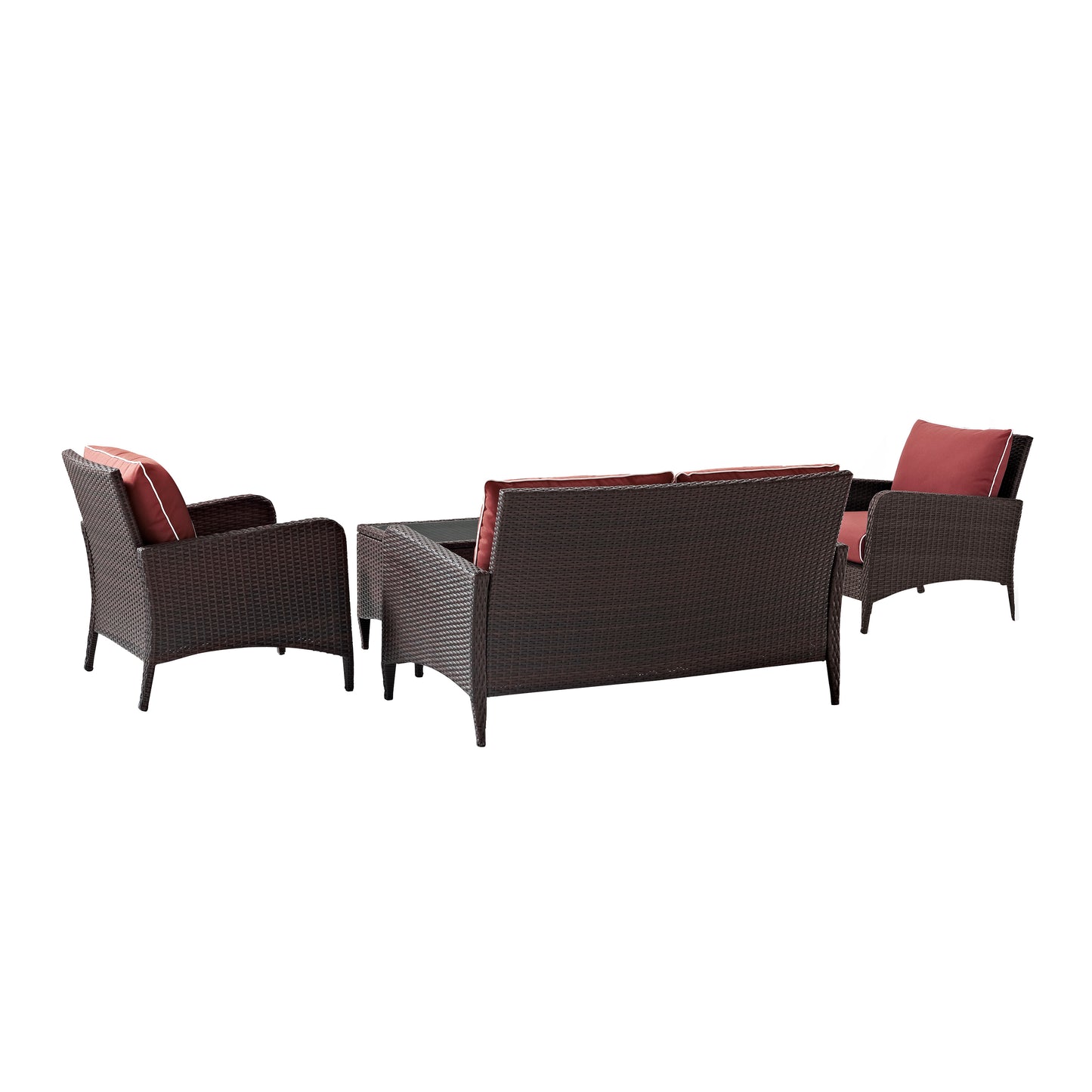 Kiawah 4Pc Outdoor Wicker Conversation Set Sangria/Brown - Loveseat, 2 Arm Chairs & Coffee Table