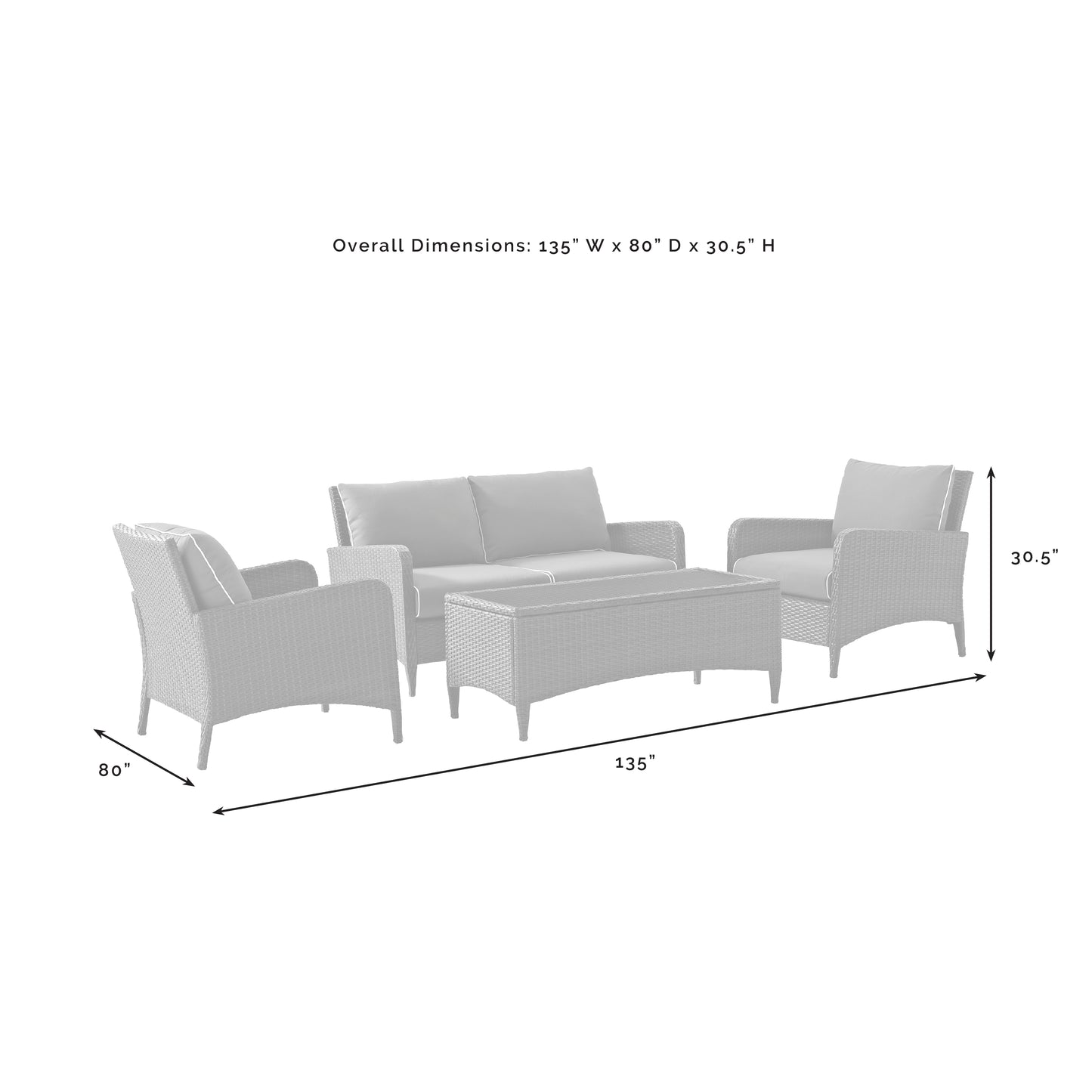 Kiawah 4Pc Outdoor Wicker Conversation Set Sangria/Brown - Loveseat, 2 Arm Chairs & Coffee Table