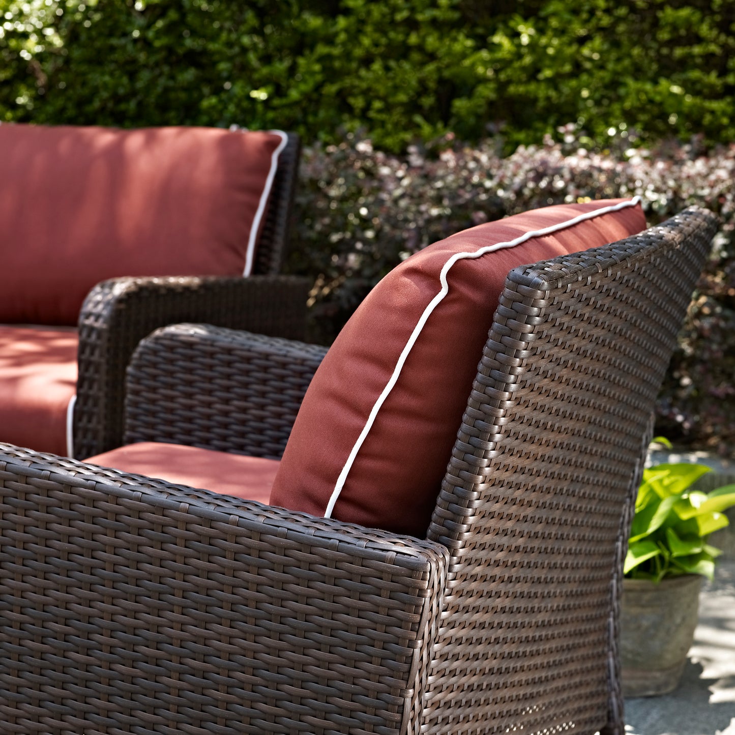 Kiawah 4Pc Outdoor Wicker Conversation Set Sangria/Brown - Loveseat, 2 Arm Chairs & Coffee Table