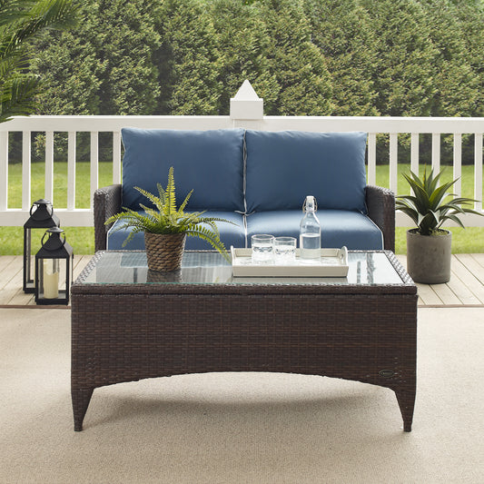 Kiawah 2Pc Outdoor Wicker Conversation Set Blue/Brown - Loveseat & Coffee Table