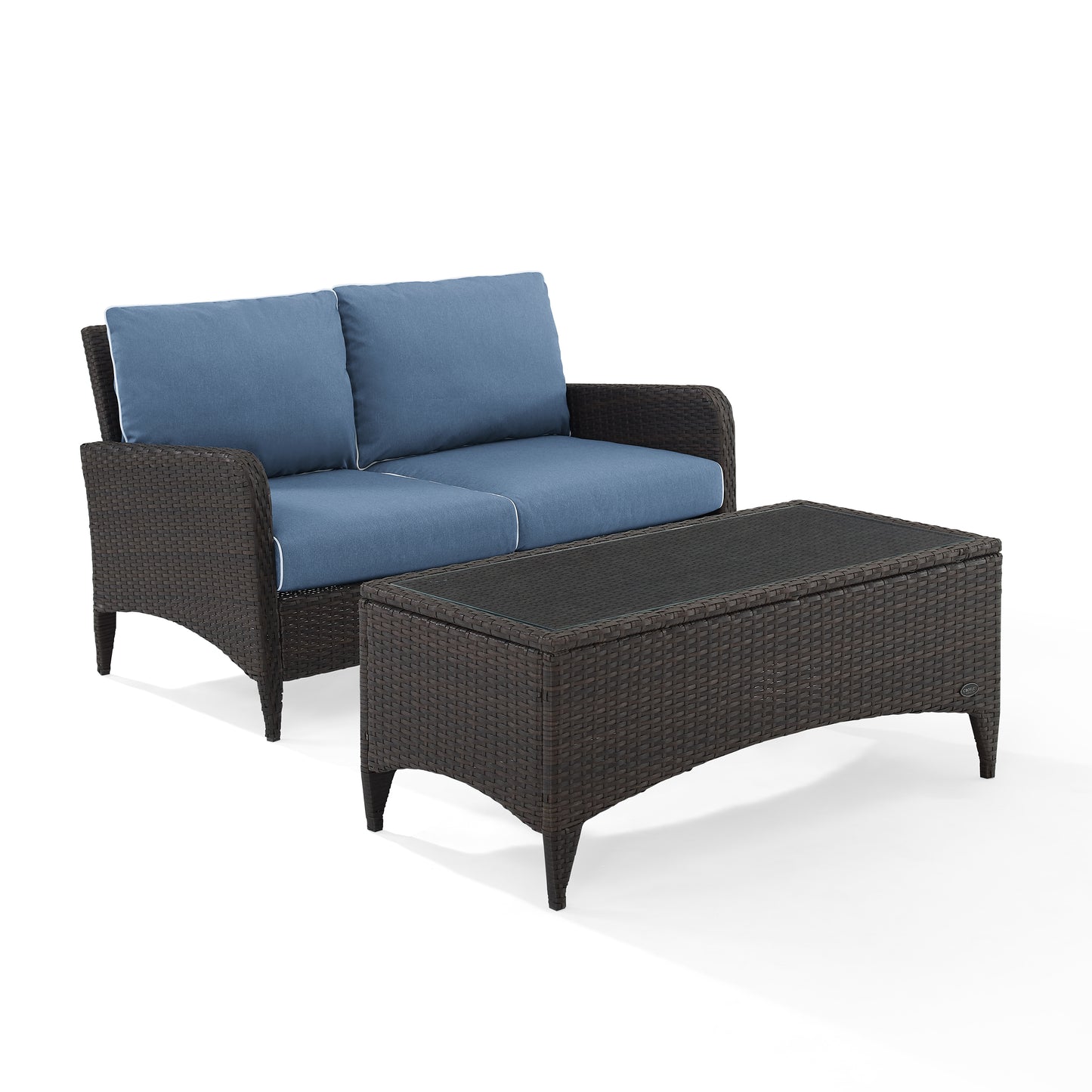 Kiawah 2Pc Outdoor Wicker Conversation Set Blue/Brown - Loveseat & Coffee Table