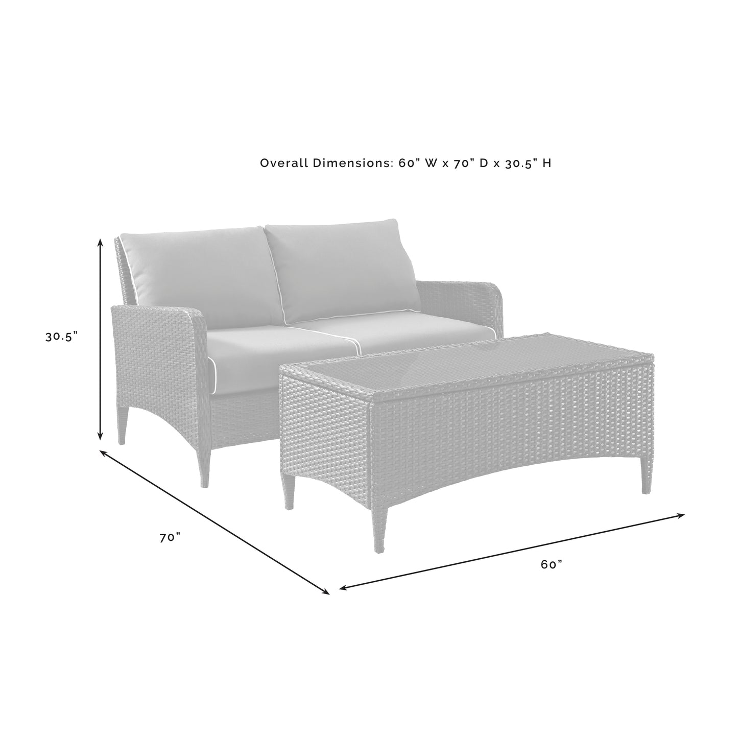 Kiawah 2Pc Outdoor Wicker Conversation Set Blue/Brown - Loveseat & Coffee Table