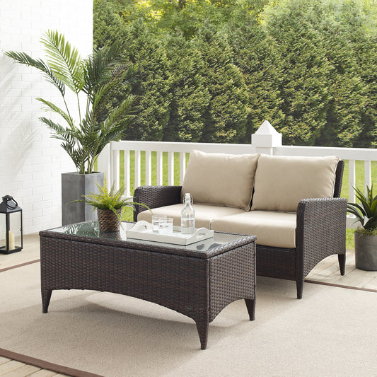 Kiawah 2Pc Outdoor Wicker Conversation Set Sand/Brown - Loveseat & Coffee Table