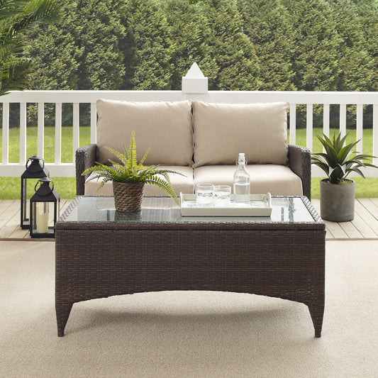 Kiawah 2Pc Outdoor Wicker Conversation Set Sand/Brown - Loveseat & Coffee Table