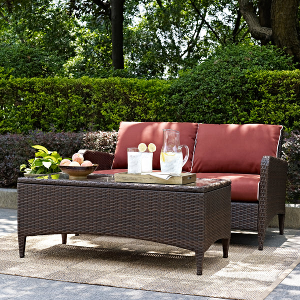 Kiawah 2Pc Outdoor Wicker Conversation Set Sangria/Brown - Loveseat & Coffee Table