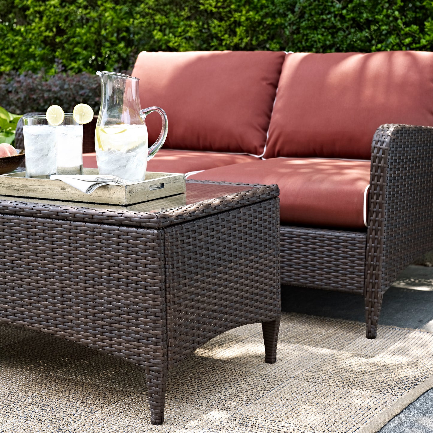 Kiawah 2Pc Outdoor Wicker Conversation Set Sangria/Brown - Loveseat & Coffee Table