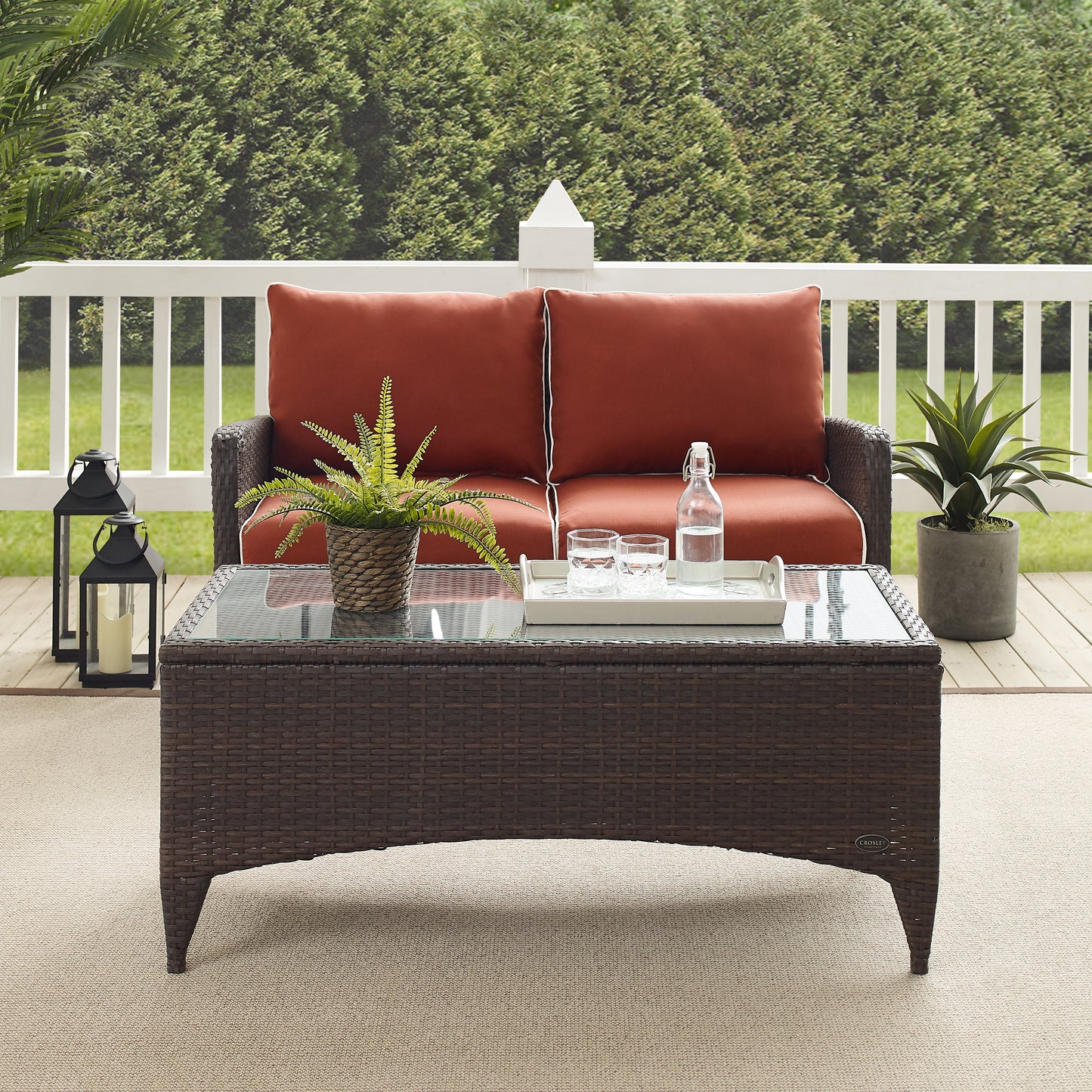 Kiawah 2Pc Outdoor Wicker Conversation Set Sangria/Brown - Loveseat & Coffee Table